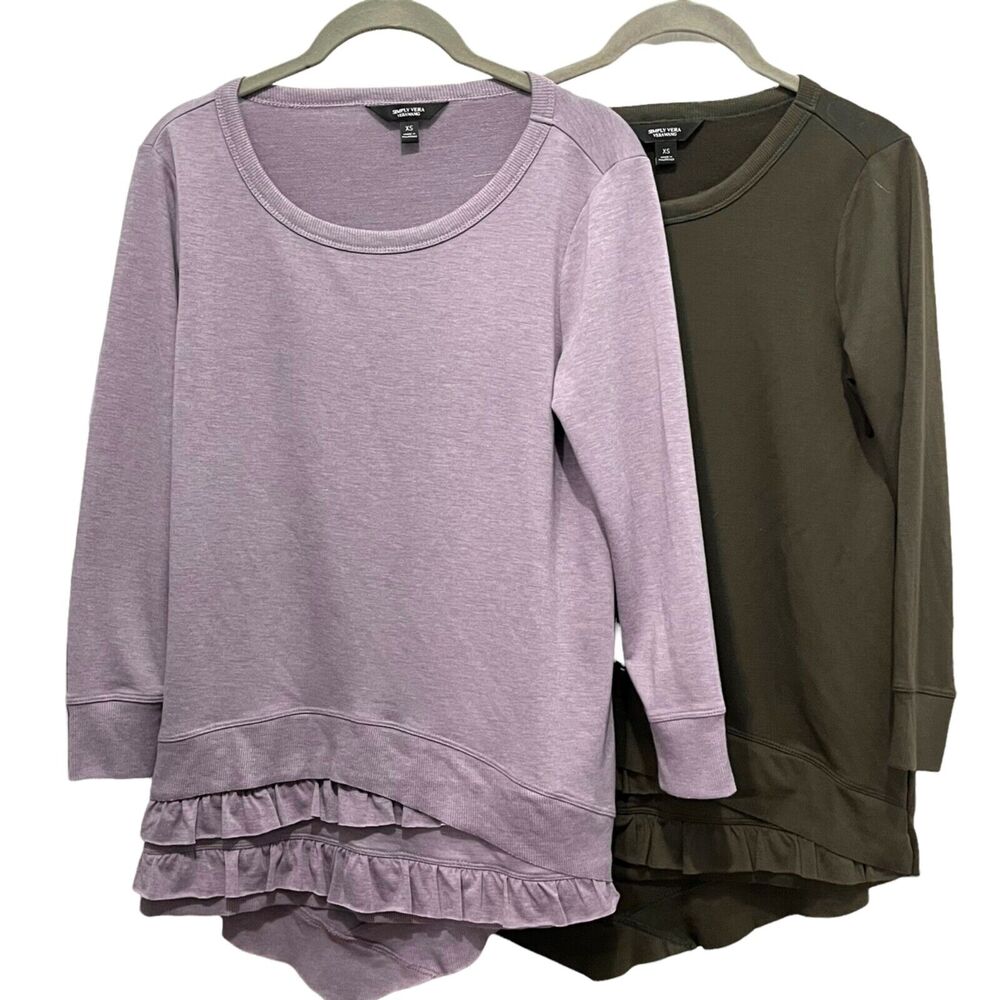 Simply Vera Vera Wang Sweatshirt Top Shirt Double Ruffle Women's Size XS Set 2